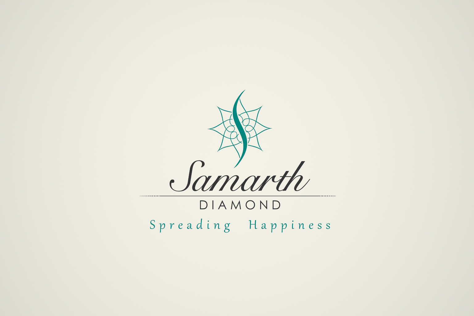 The original Samarth Diamond mark — a teal starburst over the Samarth Diamond wordmark, with the line “Spreading Happiness” beneath it.